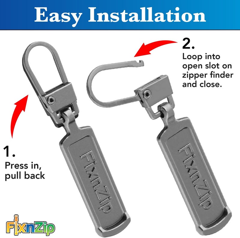 FixnZip Medium to Large Black Nickel Zipper Pull Replacements (4-Pack) | Universal Clip-On Pull Tabs for Zipper Repair, Sliders & Luggage, Jackets, Backpacks, Tents, Sleeping Bags & Outdoor Gear - Image 4